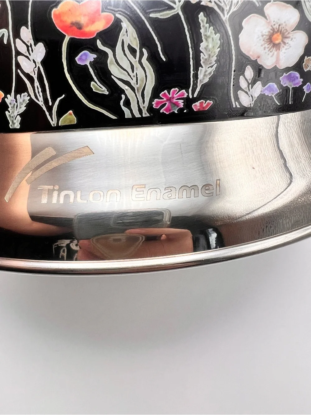 NIB Tinlon 3L Floral Enamel Tea Kettle Vintage Flowers Whistling Stovetop Teapot